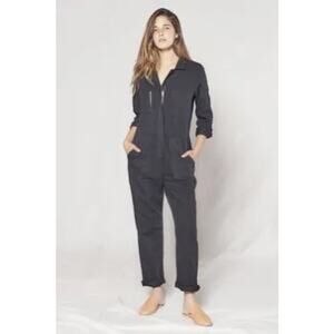 Outerknown Black Utility Jumpsuit Zip Front Long Sleeve